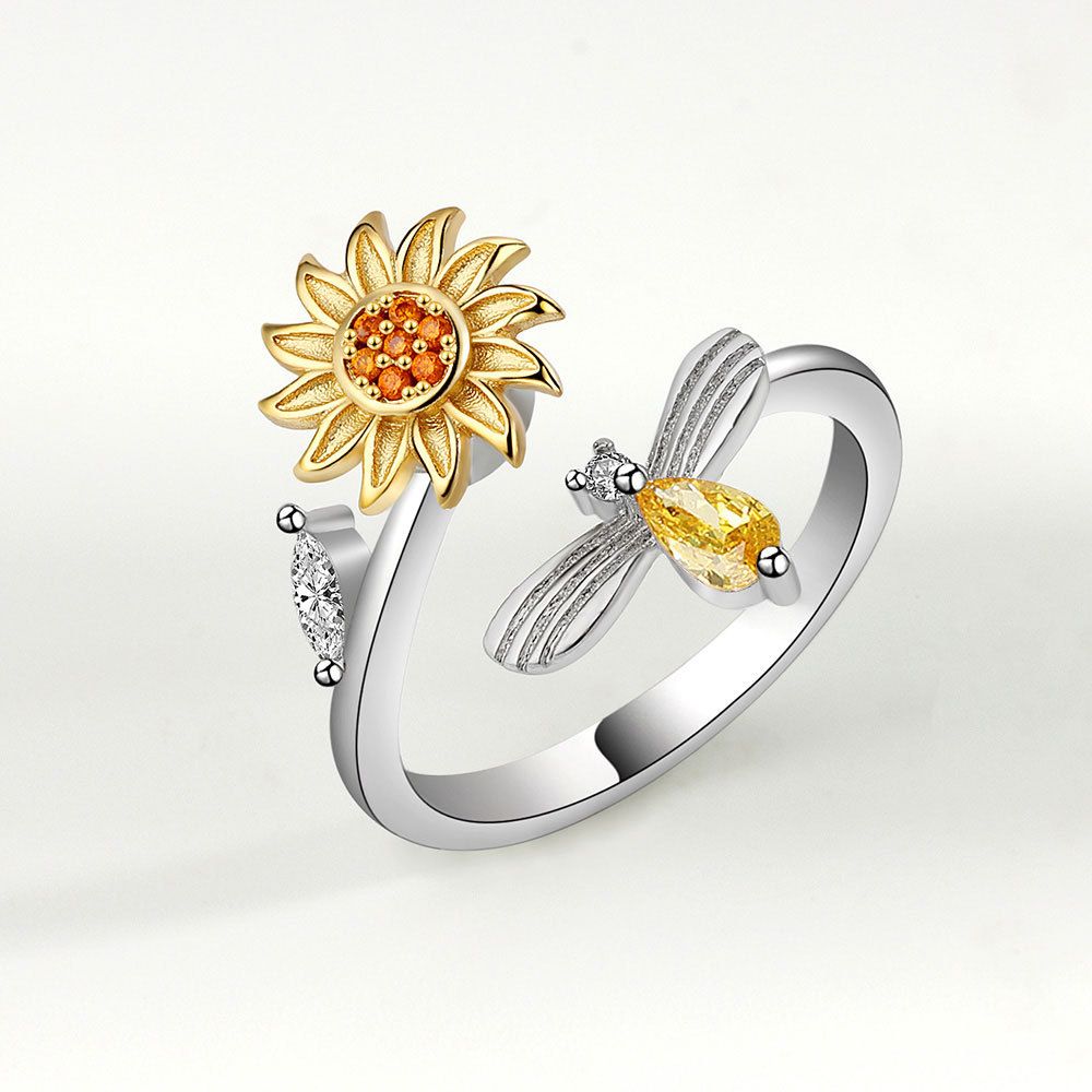 New Adjustable Opening Flower Ring Relieves Anxiety, Rotating Flower Ring Decompression Ring, Women's Jewelry
