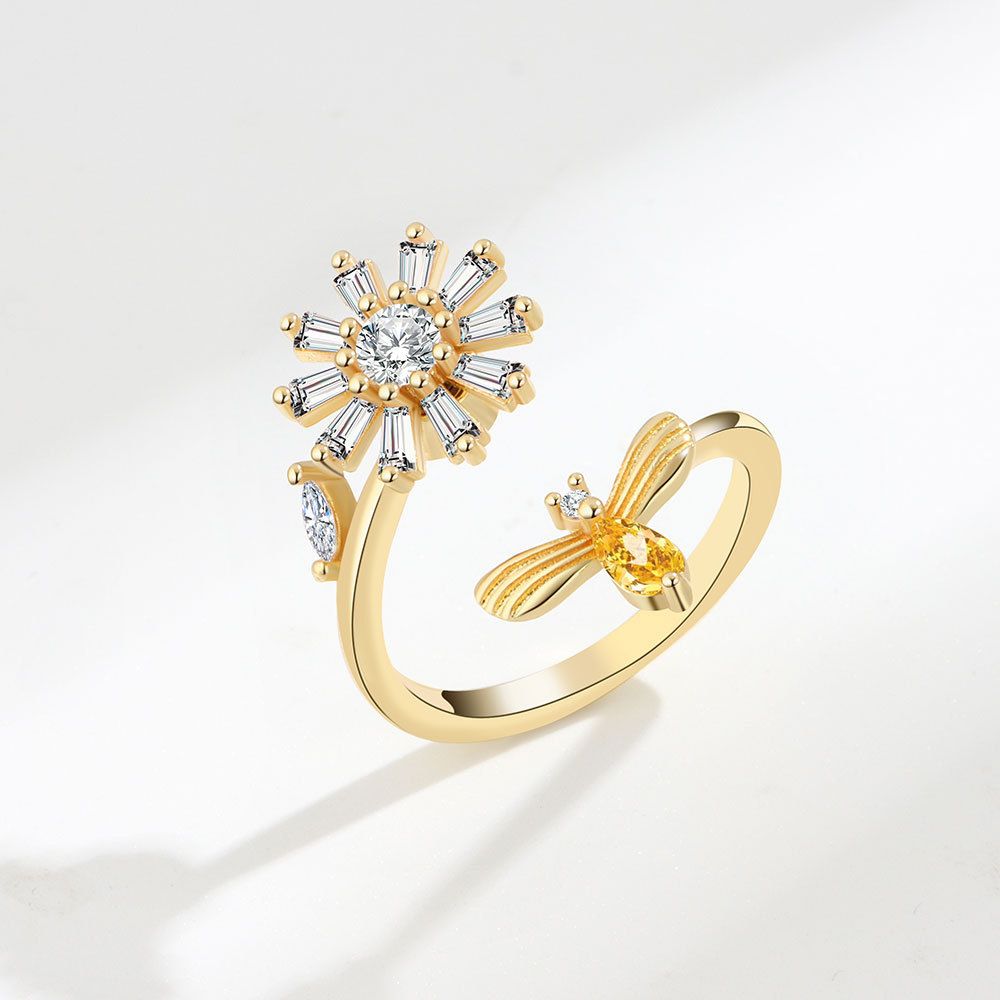 New Adjustable Opening Flower Ring Relieves Anxiety, Rotating Flower Ring Decompression Ring, Women's Jewelry