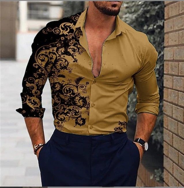 Four season men's long sleeved shirt, casual printed shirt, breathable men's shirt