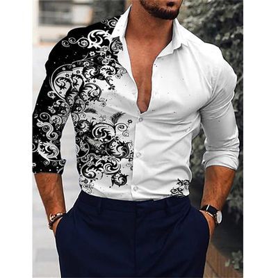 Four season men's long sleeved shirt, casual printed shirt, breathable men's shirt