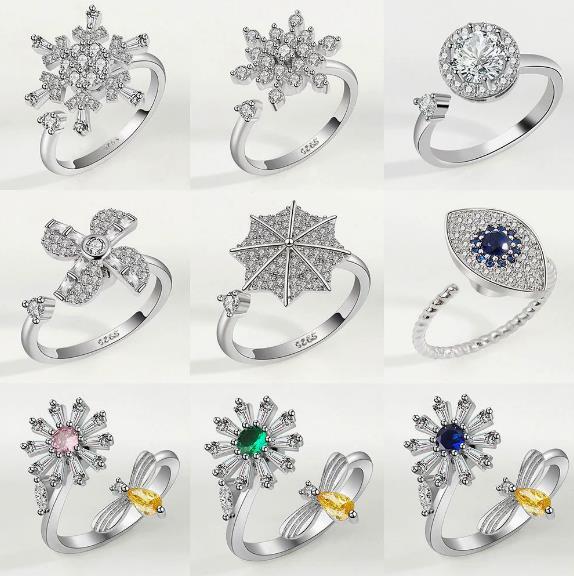 New Adjustable Opening Flower Ring Relieves Anxiety, Rotating Flower Ring Decompression Ring, Women's Jewelry