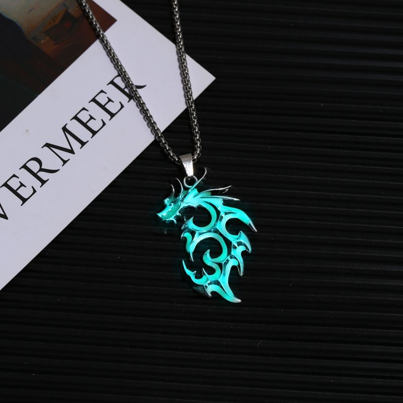 Men's Personalized Animal Pendant Necklace Night Light Flame Dragon Wolf King Necklace Hip Hop Men's and Women's Ins Personalized Bounce Pendant