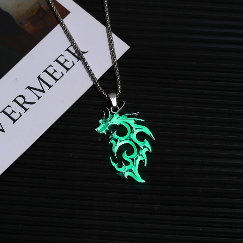 Men's Personalized Animal Pendant Necklace Night Light Flame Dragon Wolf King Necklace Hip Hop Men's and Women's Ins Personalized Bounce Pendant