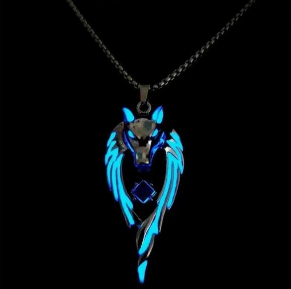 Men's Personalized Animal Pendant Necklace Night Light Flame Dragon Wolf King Necklace Hip Hop Men's and Women's Ins Personalized Bounce Pendant
