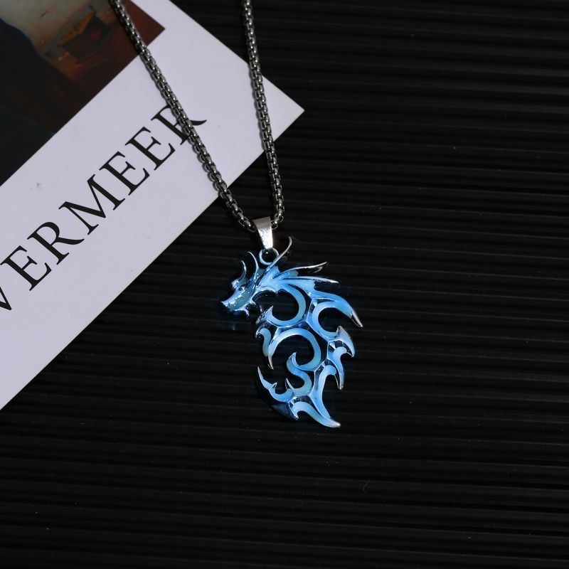 Men's Personalized Animal Pendant Necklace Night Light Flame Dragon Wolf King Necklace Hip Hop Men's and Women's Ins Personalized Bounce Pendant