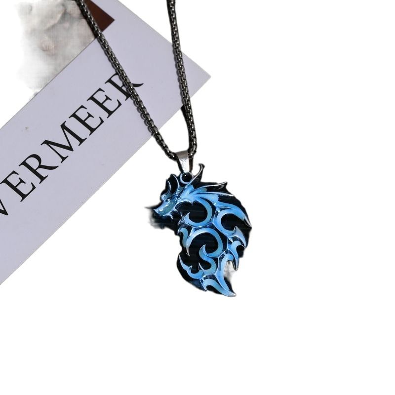 Men's Personalized Animal Pendant Necklace Night Light Flame Dragon Wolf King Necklace Hip Hop Men's and Women's Ins Personalized Bounce Pendant