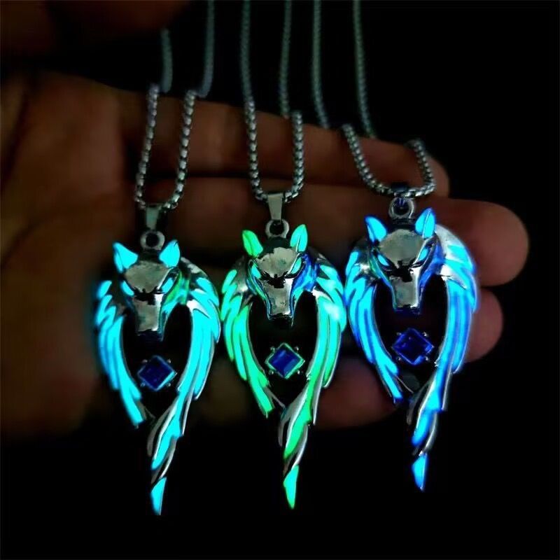 Men's Personalized Animal Pendant Necklace Night Light Flame Dragon Wolf King Necklace Hip Hop Men's and Women's Ins Personalized Bounce Pendant