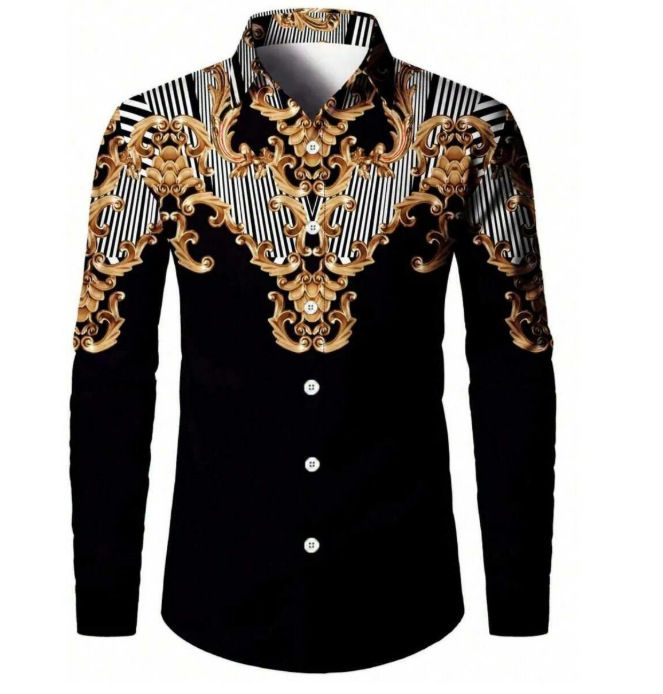 Spring and Autumn Men's Long sleeved Shirt 3D Digital Printed Shirt Casual Long sleeved Shirt Collar Shirt Men's Wear