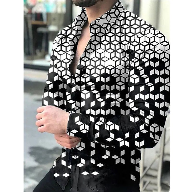 Spring and Autumn Men's Long sleeved Shirt 3D Digital Printed Shirt Casual Long sleeved Shirt Collar Shirt Men's Wear