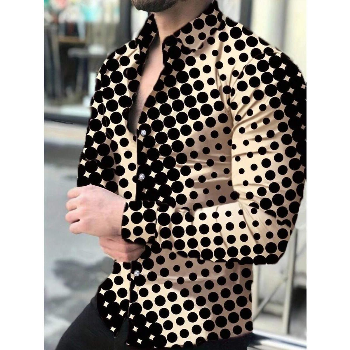 Spring and Autumn Men's Long sleeved Shirt 3D Digital Printed Shirt Casual Long sleeved Shirt Collar Shirt Men's Wear
