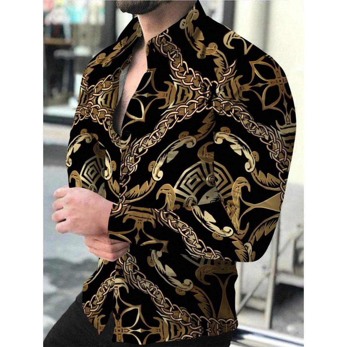 Spring and Autumn Men's Long sleeved Shirt 3D Digital Printed Shirt Casual Long sleeved Shirt Collar Shirt Men's Wear
