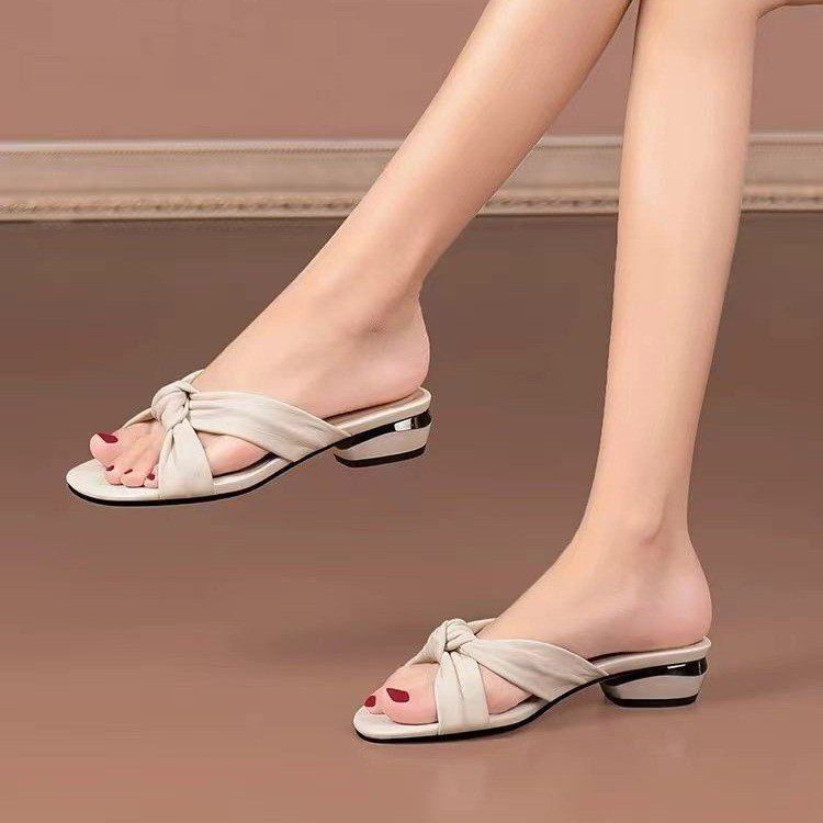 Summer fashion women's outdoor open toed sandals, thick heeled straight slippers, low heeled sandals, women's shoes