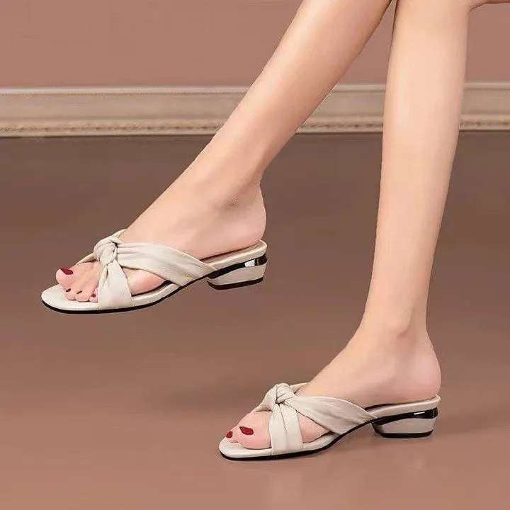Summer fashion women's outdoor open toed sandals, thick heeled straight slippers, low heeled sandals, women's shoes