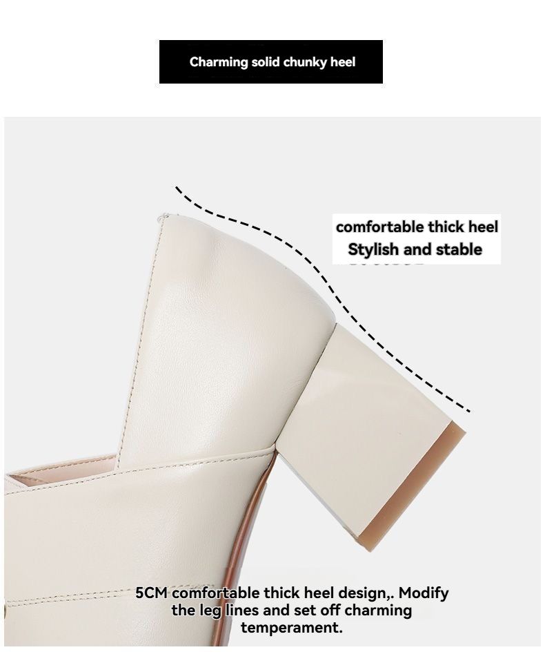 New Women's Coarse Heels Breathable High Heels Work Shoes Versatile Casual Strap Small Leather Shoes Women's Single Shoes Women's Shoes