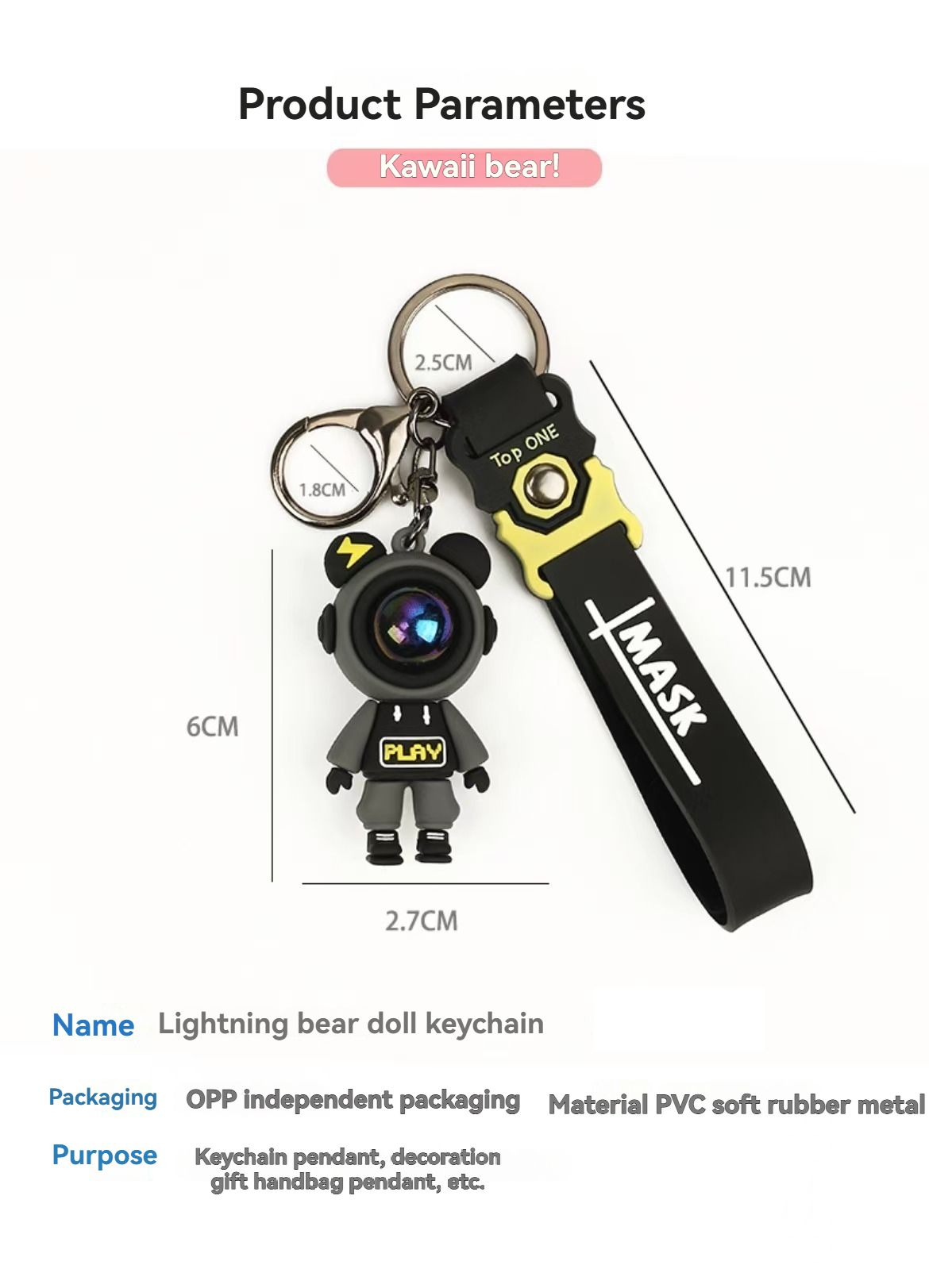 Creative Trendy Keychain Bag Pendant Flash Bear Keychain Cartoon Doll Pendant Keychain Gift Gift