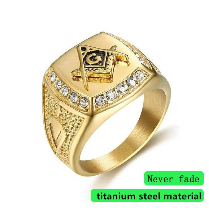 Classic men's retro titanium steel ring vacuum gold-plated ring rhinestone ring men's jewelry