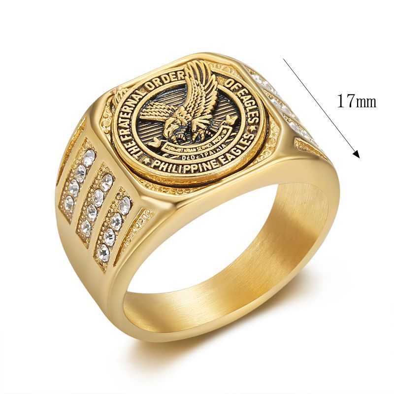 Men's titanium steel never fading ring, stainless steel vacuum gold-plated diamond inlaid eagle domineering men's ring