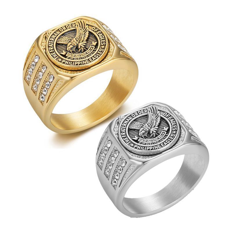 Men's titanium steel never fading ring, stainless steel vacuum gold-plated diamond inlaid eagle domineering men's ring
