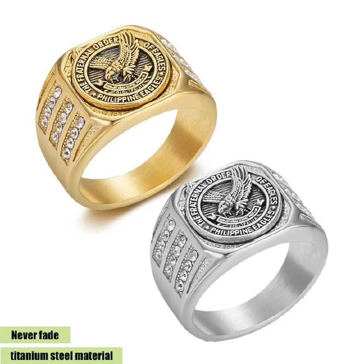 Men's titanium steel never fading ring, stainless steel vacuum gold-plated diamond inlaid eagle domineering men's ring