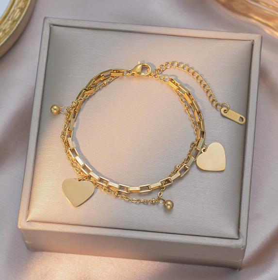 Women's Titanium Steel Everlasting Bracelet Couple Bracelet Double layered Peach Heart Retro Palace Love Bracelet European and American Style Handmade