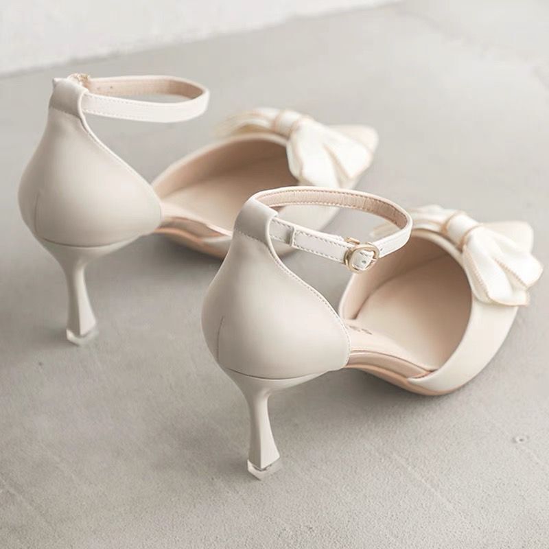 New women's summer outdoor high heels with bow and buckle strap high heels women's single shoes women's shoes
