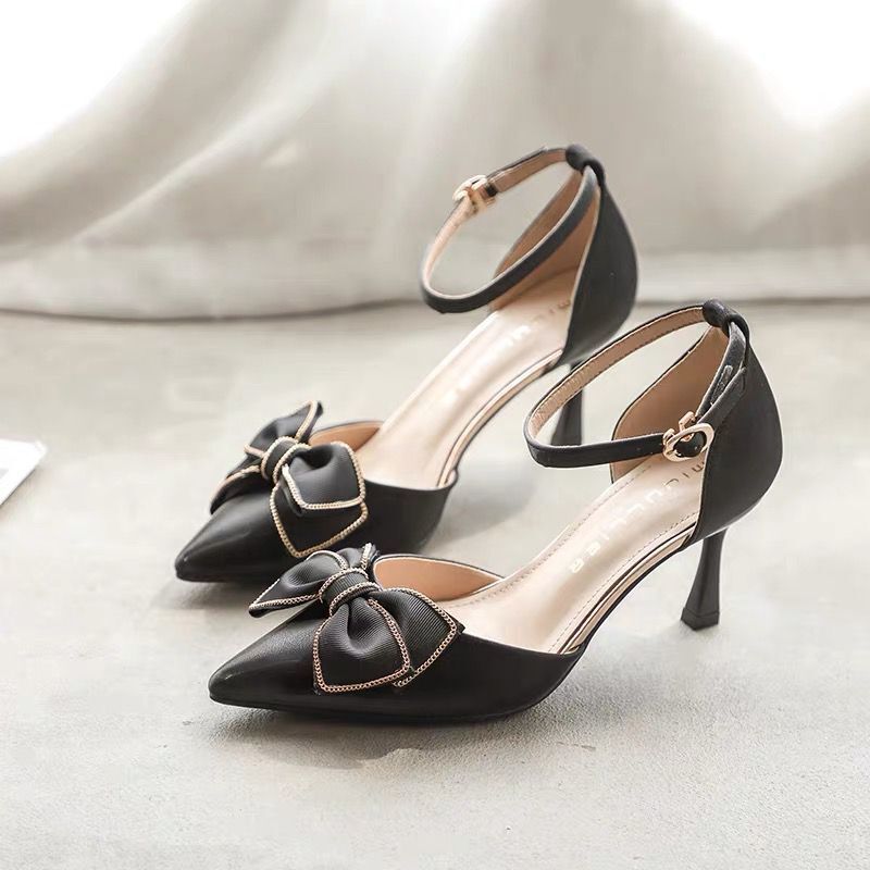 New women's summer outdoor high heels with bow and buckle strap high heels women's single shoes women's shoes