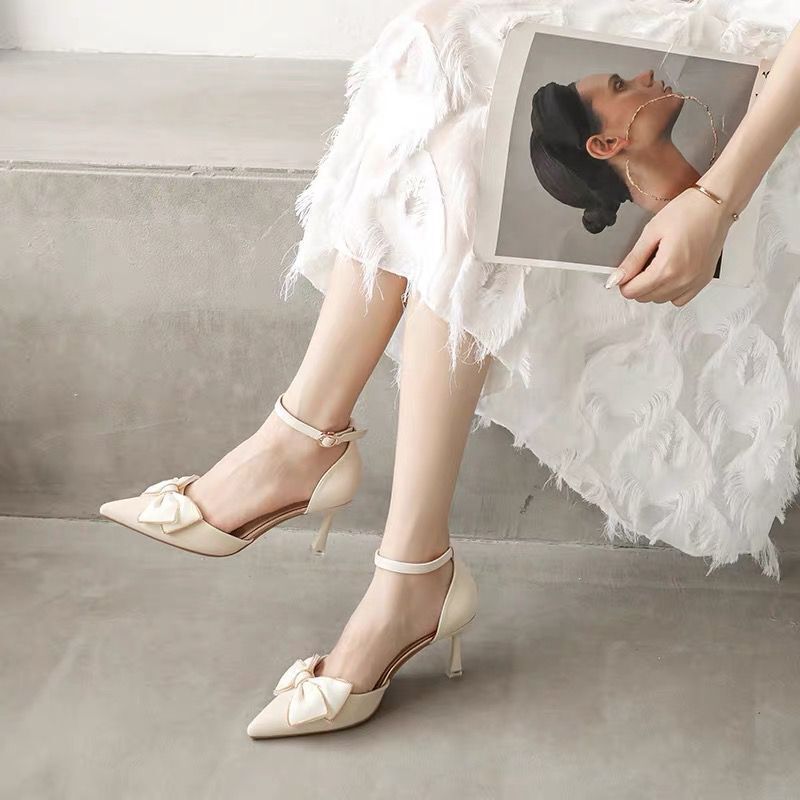 New women's summer outdoor high heels with bow and buckle strap high heels women's single shoes women's shoes