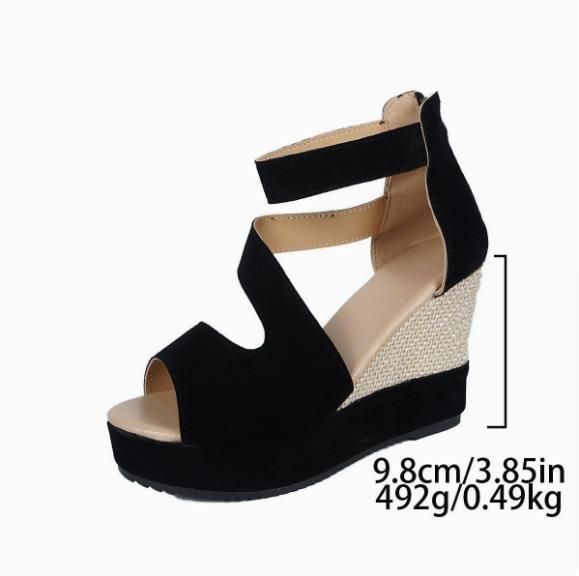 European and American plus size women's outdoor party high-heeled sandals, fish mouth sandals, wedge heel sandals, back zipper high-heeled sandals, women's shoes