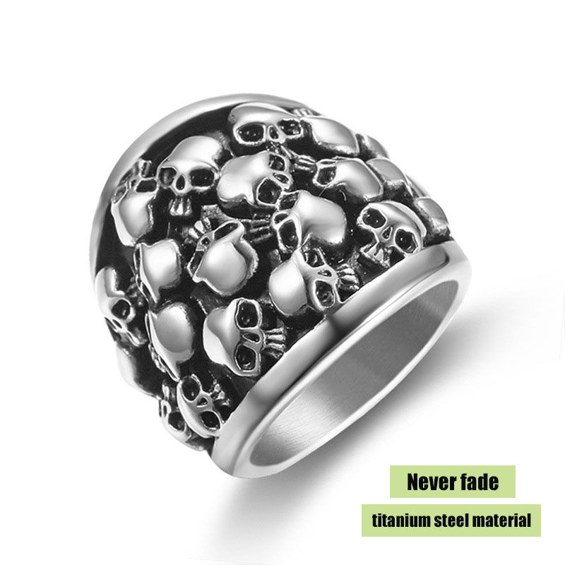 Vintage men's titanium steel never fading ring accessories, vintage stainless steel jewelry, skull men's ring, punk titanium steel ring