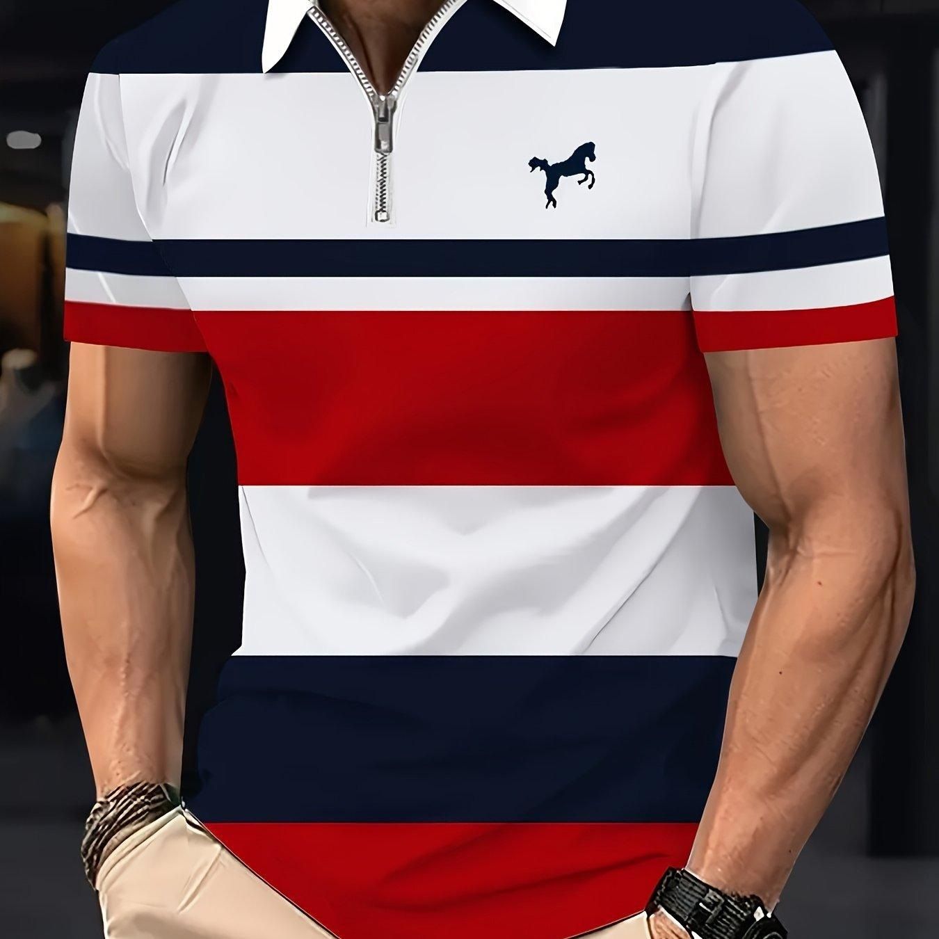 Summer men's breathable and moisture wicking shirt, short sleeved zipper polo shirt, short sleeved polo shirt, collar shirt, business casual men's clothing