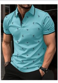 Summer men's breathable and moisture wicking shirt, zipper polo shirt, short sleeved shirt, business casual men's clothing