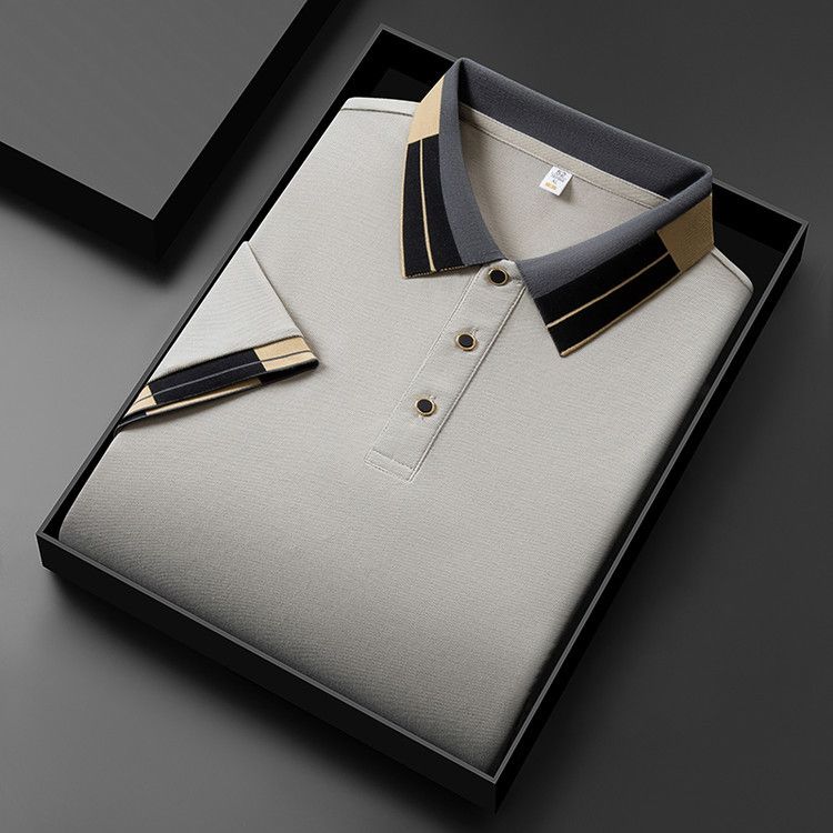 Summer new men's quick drying lapel short sleeved T-shirt, men's refreshing and soft versatile solid color polo shirt, half sleeved men's clothing