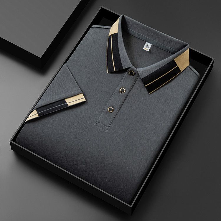 Summer new men's quick drying lapel short sleeved T-shirt, men's refreshing and soft versatile solid color polo shirt, half sleeved men's clothing