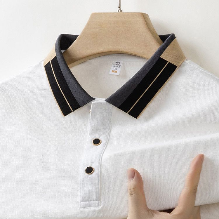 Summer new men's quick drying lapel short sleeved T-shirt, men's refreshing and soft versatile solid color polo shirt, half sleeved men's clothing