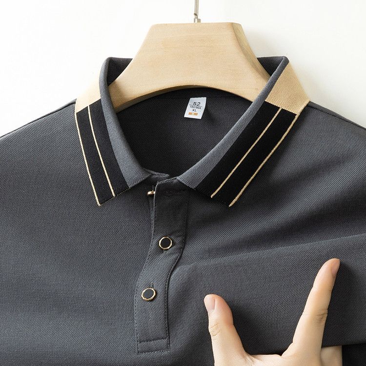 Summer new men's quick drying lapel short sleeved T-shirt, men's refreshing and soft versatile solid color polo shirt, half sleeved men's clothing