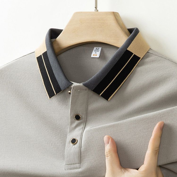 Summer new men's quick drying lapel short sleeved T-shirt, men's refreshing and soft versatile solid color polo shirt, half sleeved men's clothing
