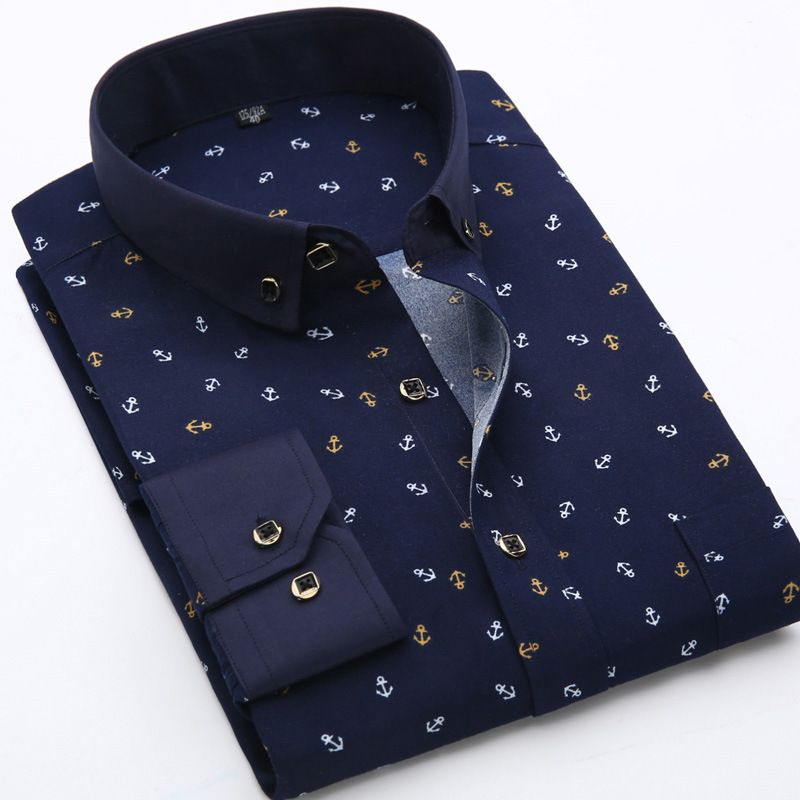 Spring and Autumn Men's Casual Breathable Anti Wrinkle Long Sleeve Shirt Printed Shirt Non Ironing Men's Shirt Anti Staining Shirt Men's Shirt