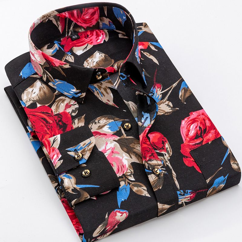 Spring and Autumn Men's Casual Breathable Anti Wrinkle Long Sleeve Shirt Printed Shirt Non Ironing Men's Shirt Anti Staining Shirt Men's Shirt