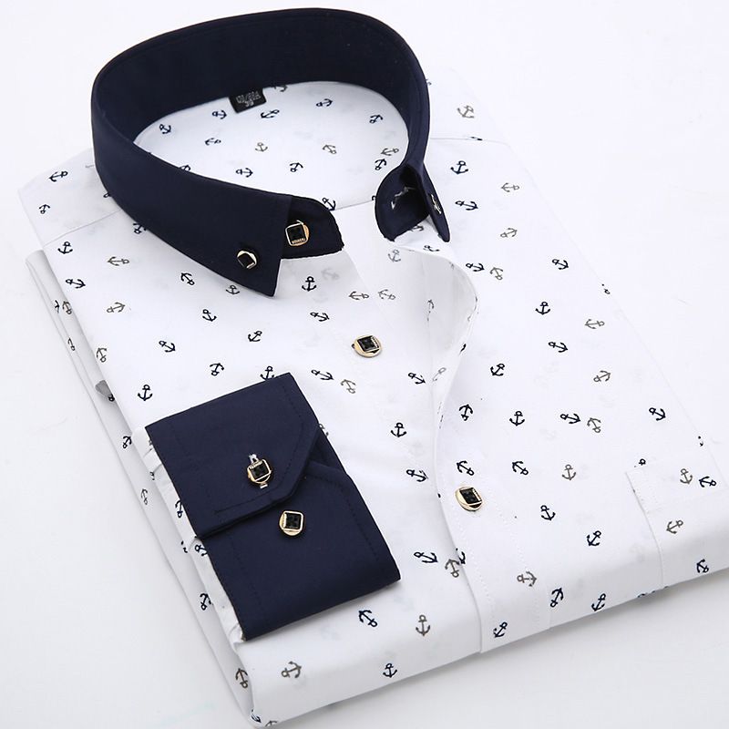 Spring and Autumn Men's Casual Breathable Anti Wrinkle Long Sleeve Shirt Printed Shirt Non Ironing Men's Shirt Anti Staining Shirt Men's Shirt