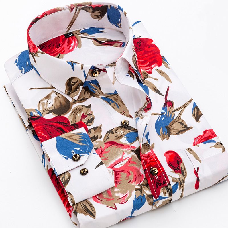 Spring and Autumn Men's Casual Breathable Anti Wrinkle Long Sleeve Shirt Printed Shirt Non Ironing Men's Shirt Anti Staining Shirt Men's Shirt