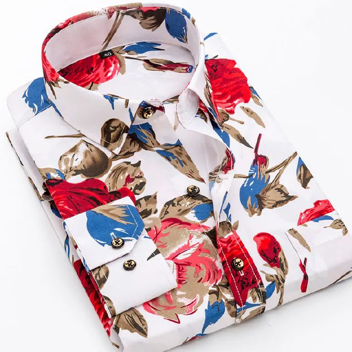 Spring and Autumn Men's Casual Breathable Anti Wrinkle Long Sleeve Shirt Printed Shirt Non Ironing Men's Shirt Anti Staining Shirt Men's Shirt