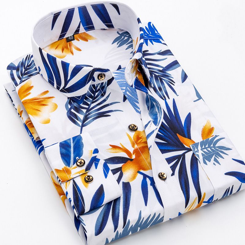Spring and Autumn Men's Casual Breathable Anti Wrinkle Long Sleeve Shirt Printed Shirt Non Ironing Men's Shirt Anti Staining Shirt Men's Shirt