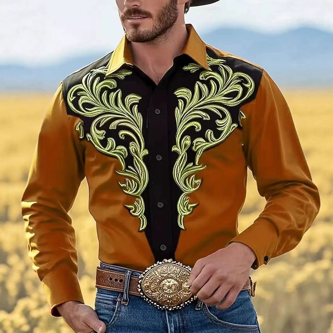 Spring and Autumn Men's Wear resistant and Wrinkle resistant Long sleeved Shirt with Printed Long sleeved Cardigan and Collar for Men's Wear