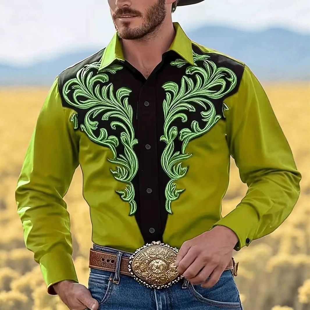 Spring and Autumn Men's Wear resistant and Wrinkle resistant Long sleeved Shirt with Printed Long sleeved Cardigan and Collar for Men's Wear