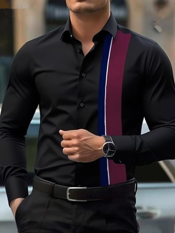 Men's Wear resistant and Wrinkle resistant Long sleeved Shirt with Printed Long sleeved Cardigan and Collar for Men's Wear