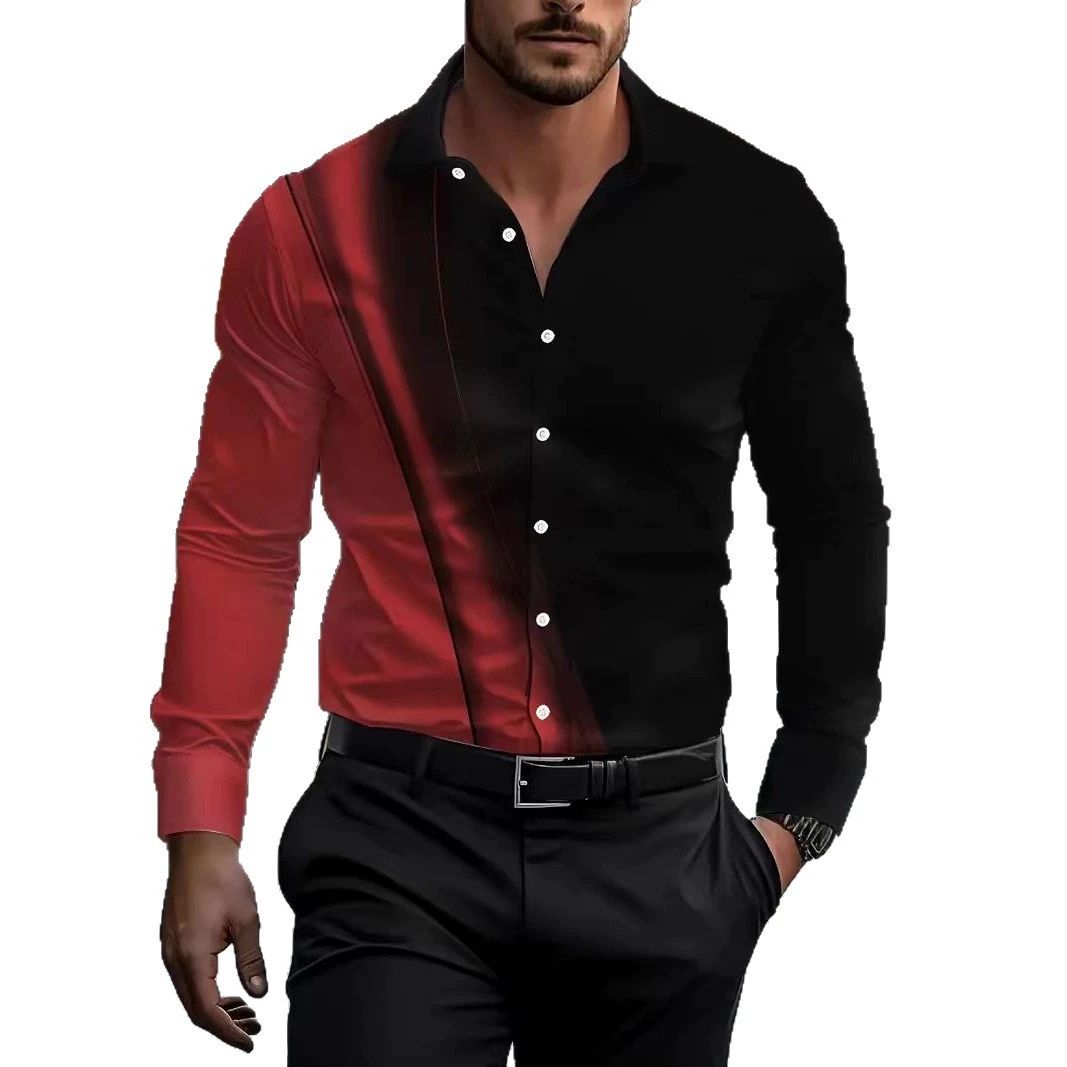 Men's Wear resistant and Wrinkle resistant Long sleeved Shirt with Printed Long sleeved Cardigan and Collar for Men's Wear