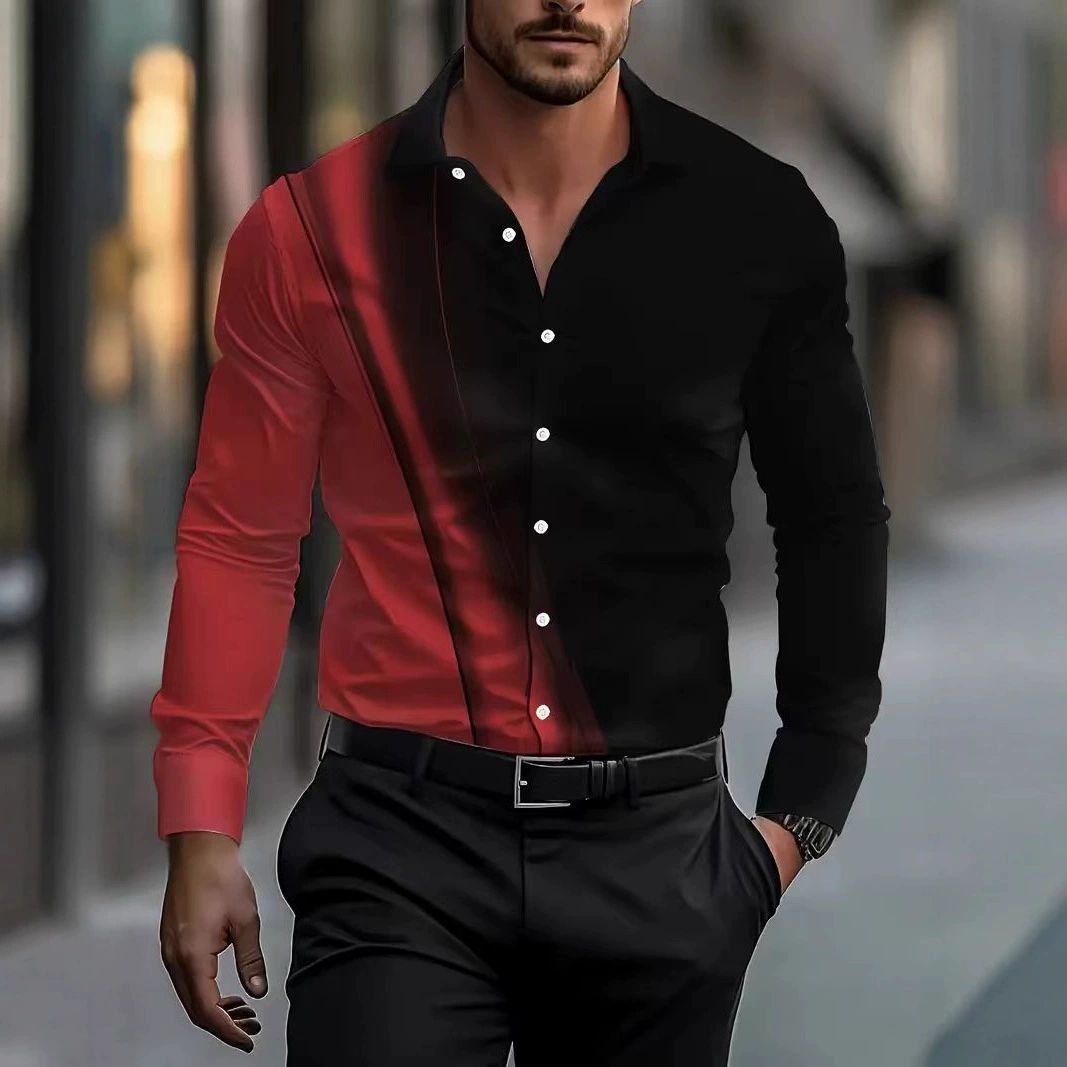Men's Wear resistant and Wrinkle resistant Long sleeved Shirt with Printed Long sleeved Cardigan and Collar for Men's Wear