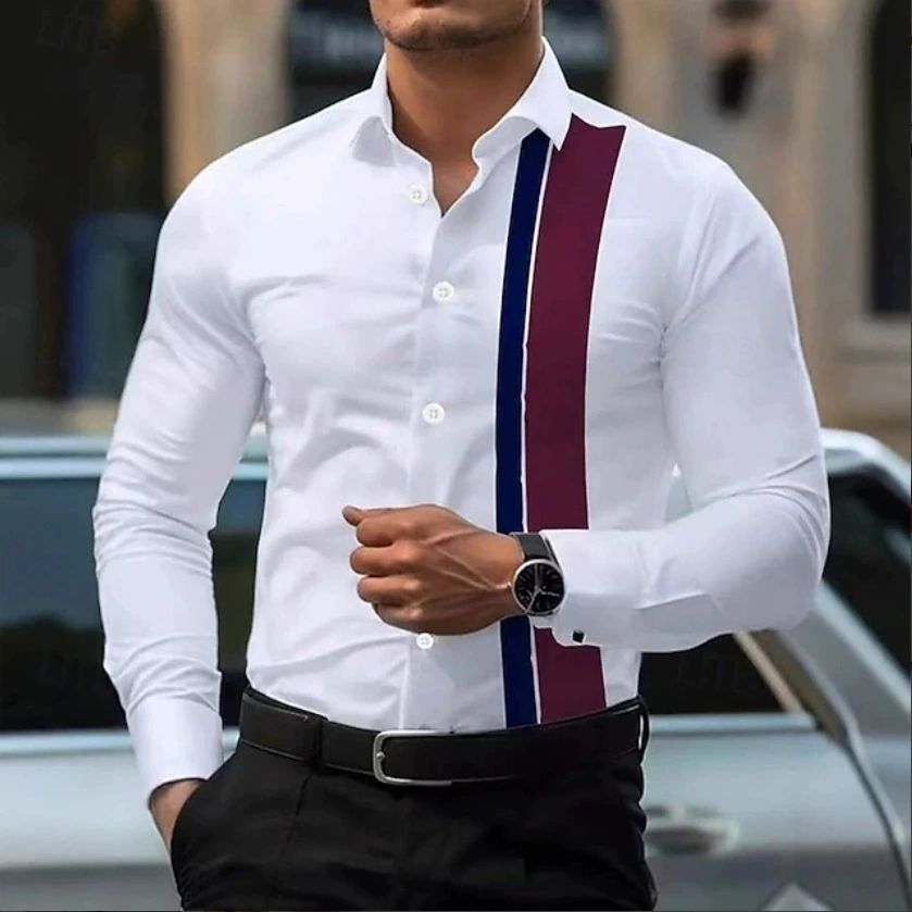 Men's Wear resistant and Wrinkle resistant Long sleeved Shirt with Printed Long sleeved Cardigan and Collar for Men's Wear