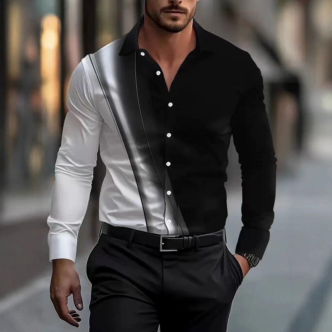 Men's Wear resistant and Wrinkle resistant Long sleeved Shirt with Printed Long sleeved Cardigan and Collar for Men's Wear