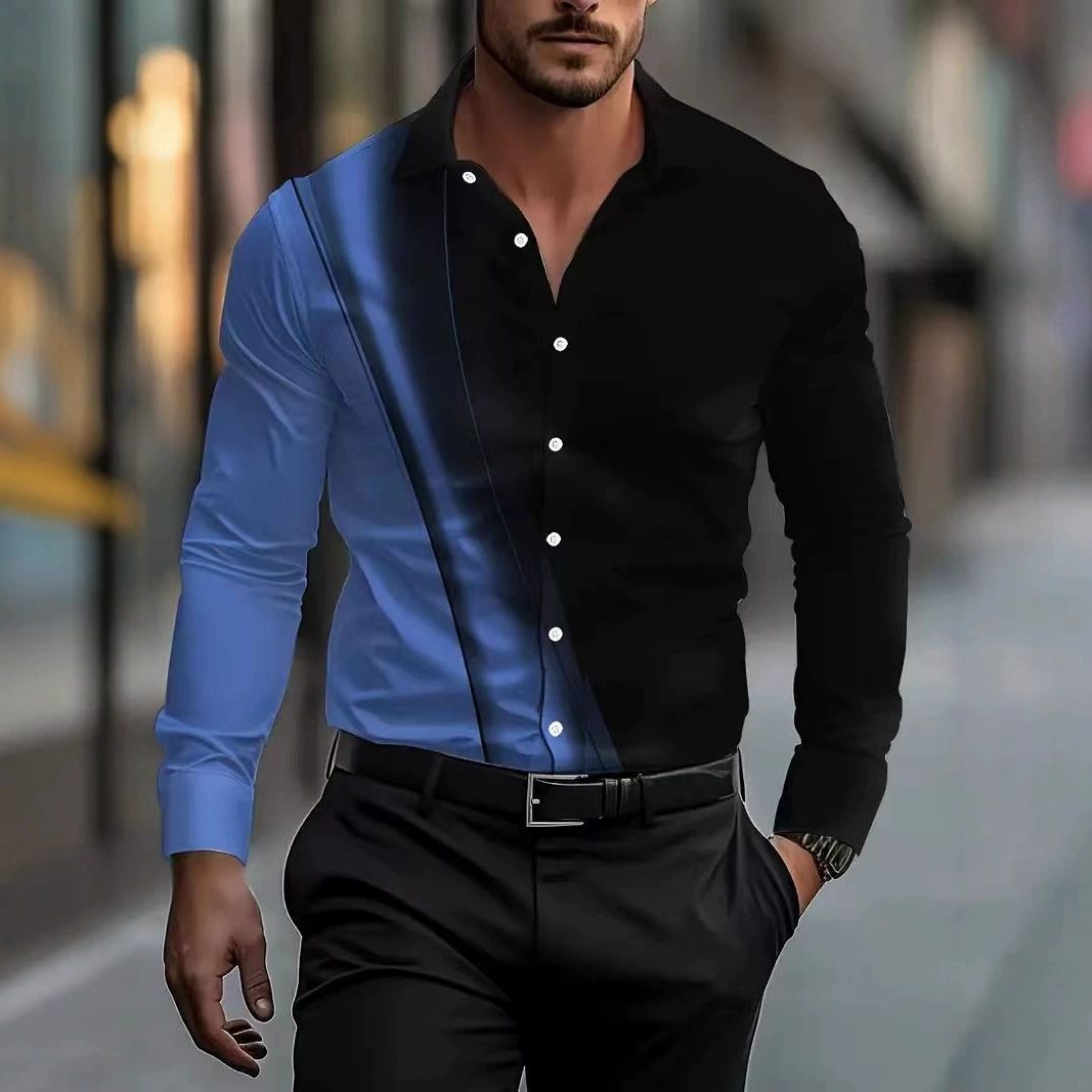 Men's Wear resistant and Wrinkle resistant Long sleeved Shirt with Printed Long sleeved Cardigan and Collar for Men's Wear